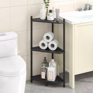 Wisuce 코너 선반 스탠드 사무실 주방 침실 식물 거실 장식 작은 공간 블랙을 위한 3단 대나무 책장