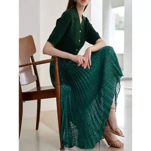 [하프클럽/]피콕 그린 반팔 니트 플리츠 원피스 셋업 MK09TP001FJY