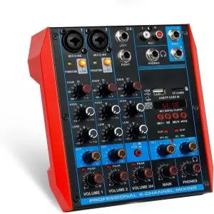 4채널 오디오 믹서 휴대용 미니 사운드 보드 콘솔 USB 인터페이스 48V 팬텀 파워 블루투스 MP3 DJ 라이브