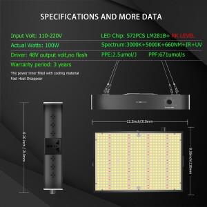 BEYLSION 100W LM281B 디밍 가능한 식물 조명 풀 스펙트럼 LED 성장등 실내 꽃 묘목 온실 텐트용