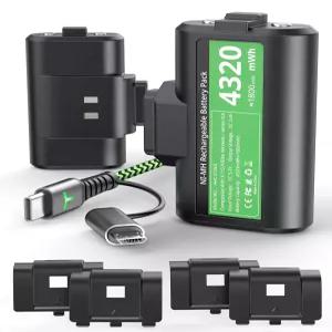 충전식 Xbox 컨트롤러 배터리 팩 Series X/S/Xbox One/Elite 충전 및 재생용 2x4320mWh 고속 어댑터 포함