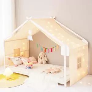 멩게지 침대 캐노피 하우스 커튼 조명이 있는 몬테소리 메탈 바닥 트윈 풀 퀸 침대에 적합 프레임 없음자연