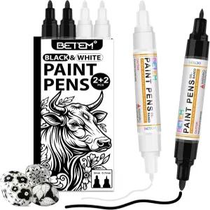베템 4 카운트 듀얼 팁 오일 기반 블랙 화이트 페인트 펜0.7mm 3mm 퍼머넌트 마커 방수 퀵 드라이 패브릭