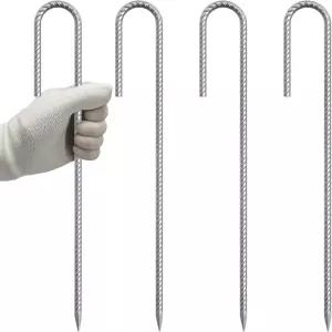 VVOKGO 철근 스테이킹12인치 J 훅 아연 도금 텐트 스테이킹 헤비 듀티 4팩 접지 체인 링크 펜스 앵커와