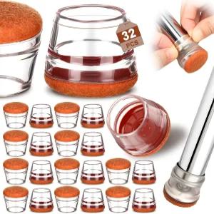 Chunful 32개 의자 다리 보호대 TPE 교실 및 책상 커버 조용한 펠트 슬라이더로 바닥 긁힘 방지 발 캡 패드