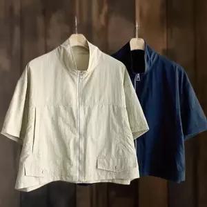 [신상오픈런]여성 절개 디자인 카라넥 반팔 세미크롭 바람막이 재킷 (36195354)