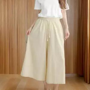[신상오픈런]여성 와이드핏 끈조절 면 7부 팬츠 봄철 등교룩 (32642577)