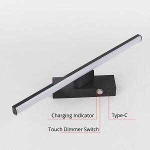 터치 스위치가있는 충전식 배터리 LED 벽 조명 디밍 침실 머리맡 램프 알루미늄 철 유형-C DC5V 야간