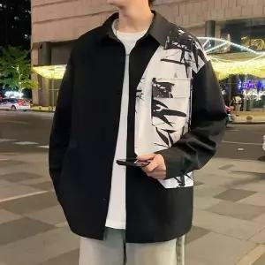 남친 가을 셔츠 솔리드 긴팔 수묵화 배색 빅사이즈 코트 OP3