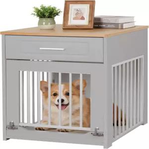 보관 서랍이 있는 DAWNYield 가구 스타일의 반려견 상자 끝 테이블 현관문 뒤집기 및 나무 그레인 탑 작은