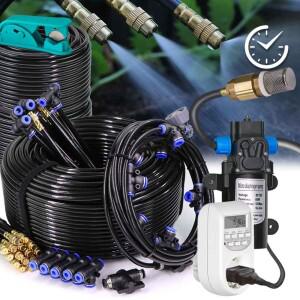 자체 프라이밍 펌프 미스트 냉각 시스템 체크 밸브 스마트 타이머, 360 ° 벤드 깍지 무화기 분무기,  정원