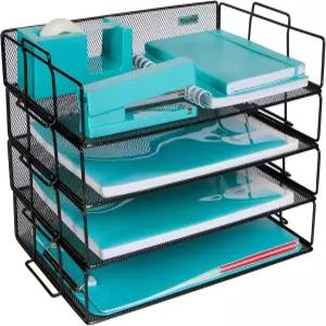 스태커블 종이 트레이 책상 정리함 비즈니스 가정 학교 또는 상점에서 사용할 수 있는 4계층 금속 메쉬