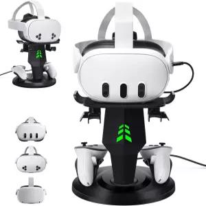메타 퀘스트 3S/3/2용 램펠크 VR 충전 도크 수직 저장 스탠드 스테이션 타입 C 케이블이 있는 고속 헤드셋