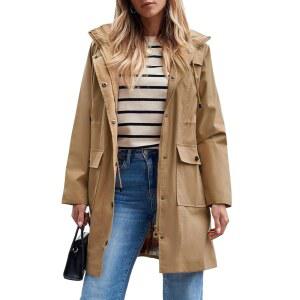 사피로즈 여성 방수 레인 재킷 롱 바람막이 후드 레인코트 트렌치코트