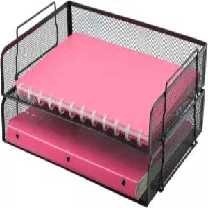 이지프레시 2팩 스태커블 책상 종이 트레이 사무실 홈스쿨용 메탈 메시 데스크톱 문서 파일 정리함