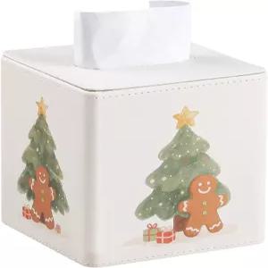 PU 가죽 티슈 박스 커버 사각 홀더(크리스마스 스타일)