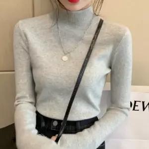 여자 하프넥 니트 얇은 슬림 무지 반목 반폴라