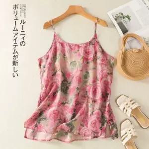 여친 빈티지 프린트 선의 끈 나시 쇼트 조끼 싱그러운 모시 OP1