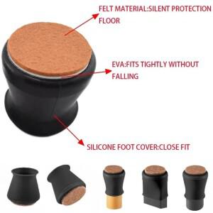 16PCS 검은 실리콘 의자 다리 캡 미끄럼 방지 긁힘 침묵 나무 바닥 보호기 방수 펠트 가구 피트 패드