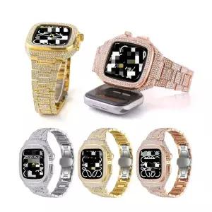 호환   럭셔리 풀 다이아몬드 버터플라이 버클 스틸 스트랩은 반짝이는 금속 다이아몬드가 있는 Watch 스트