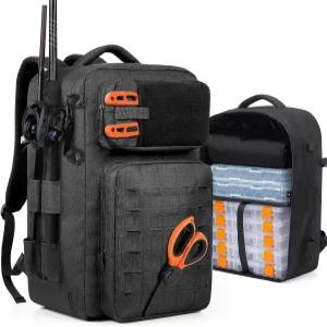 WEPLAN 낚싯대 백팩 로드 홀더 포함 50L 대형 방수 태클백 보관 낚시 장비 및 블랙