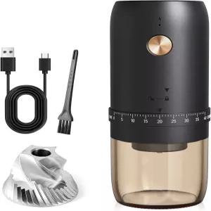 휴대용 전기 커피 그라인더 사무실 가정 캠핑 여행 블랙을 위한 40단계 미세 조정 스테인리스 원뿔형 버