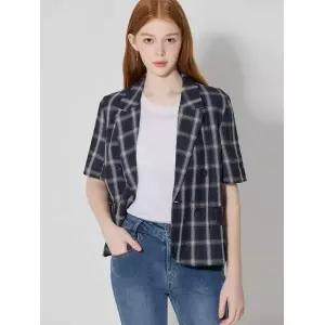 [오조크(OZOC)] 린넨 체크 반팔 자켓 (택가격: 187000원) 570171