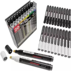 TOOLIART 흑백 아크릴 페인트 마커 펜 세트 암석 페인팅 캔버스 머그잔 금속 유리 패브릭 나무 DIY. 독성