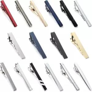 스보빈 16개 남성 아버지의 날 선물 실버 블랙 레드 블루 골드 넥타이 바 핀치 클립 세트 메탈 클래스