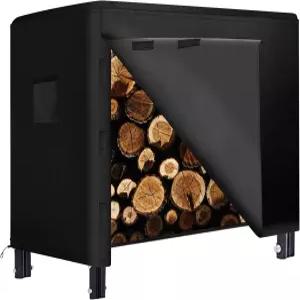 PLKO 4피트 장작 통나무 선반 커버 야외 튼튼한 방수 날씨 저항 600D 옥스포드 원단블랙