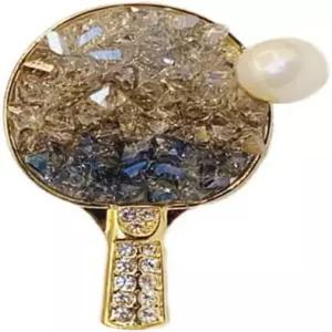 여성용 탁구 라켓 브로치 핀 크리스탈 라인스톤 스포츠 라펠 트렌디한 볼 백팩 모자 가방 액세서리 주얼리