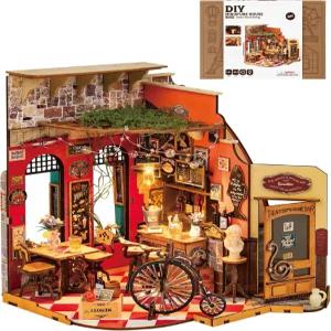 로보타임 DIY 미니어처 하우스 키트 미니 디오라마 LED가 있는 나무 가구 할로윈/크리스마스/생일 선물용