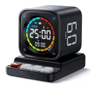 TK3 포모도로 타이머 큐브 책상 생산성 5/10/30/60분 프리셋 커스텀 카운트다운 스톱워치 시계 알람 3개