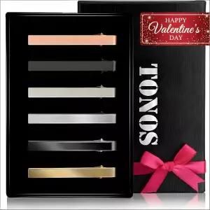 남성용 타이 클립 우아한 선물 상자가 있는 6팩 세트 반짝이는 매트한 블랙 실버 골드 바 핀치 클랩.