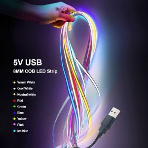 5V USB COB Led 스트립 빛 화이트/레드/그린/핑크/아이스 블루/옐로우 320 유연한 리본 DC 밤 램프 TV 백