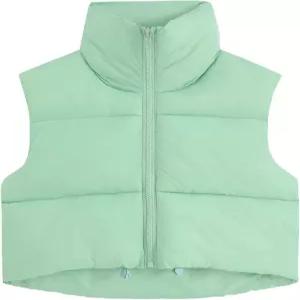 푸인로스 여성 패딩 조끼 하이 스탠드 칼라 경량 지퍼 크롭 퍼퍼 질레