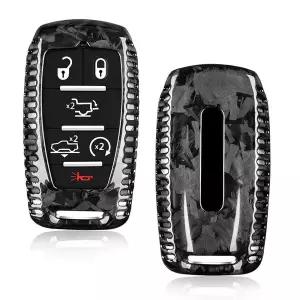 호환  Ram 1500 Limited 2500 파워 왜건 3500 Promaster 스마트 키 쉘용 키 체인이있는 탄소 섬유 Fob 커버