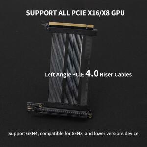 좌각 PClE 4.0 라이저 케이블 GPU 수직 마운트 브래킷, PCI-E X16, 저손실, 높은 호환성, 지지대 ATX 케이