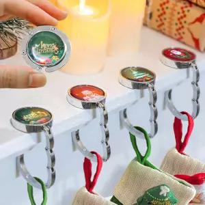 맨틀 세트 4용 크리스마스 스타킹 홀더 벽난로 맨틀용 금속 행거 후크 갈랜드 4개 걸이 파티 장식 실버