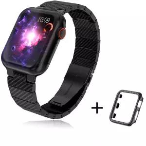 호환   워치용 탄소 섬유 스트랩 및 케이스 경량 벨트 아이워치 손목 밴드 9 8 7 6 5 4 SE 44mm 42mm 40mm