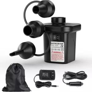 인플레이터용 전기 에어 펌프 3개의 노즐이 있는 휴대용 퀵 필 110V AC/12V DC 아웃도어 캠핑용 인플레이터