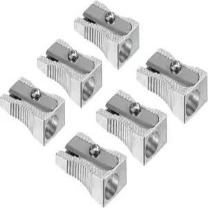 파티킬 금속 연필깎이 사무실 교실 아트 페인팅을 위한 싱글 홀이 있는 6팩 알루미늄 합금 미니 수동 실버