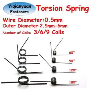 Yiqianyuan 10개입 0.5mm 망간강 소형 비틀림 스프링 3/6/9 코일 각도 60도 ° /90 /120 DIY 공예 및 전자