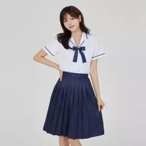 네이비 반팔 라인포인트 여자하복 교복세트 학생복 wye9+2ypO