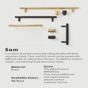 Nurlin 황동 다이아몬드 컷 크로스 널 패턴 골드 블랙 캐비닛 핸들 옷장 당겨 T-바 손잡이 500mm 긴 사용