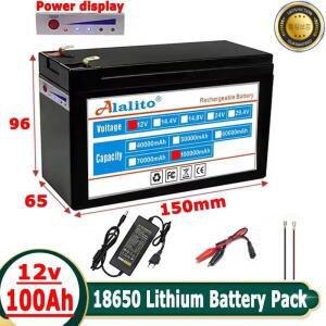 2025년 업그레이드 12V 100Ah 내장형 고전류 30A BMS 18650 리튬 배터리 팩 (태양광 패널 및 전기 자동차용