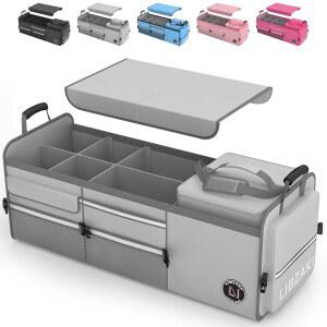 리브자키 오버사이즈 4 in 1 자동차 트렁크 수납 정리함, 트럭 SUV-그레이용 쿨러백 포함 멀티 컴파트먼트 접이식 수납함