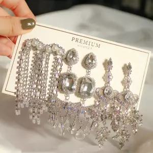 웨딩 샹들리에 큐빅 드롭 귀찌 귀걸이 SET 엔틱 앤틱