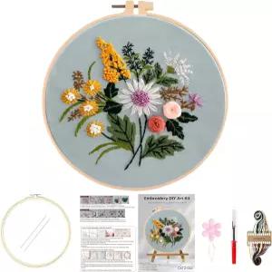 후아칸 자수 키트 초보자용 스탬프 플라워 패턴 4개 DIY 크로스 스티치 플로럴 재봉 7.9 x 인치 (플라워 4)