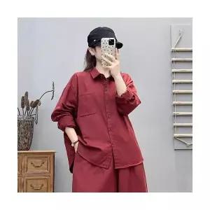 여성용 가을 셔츠 트윌 마 면 솔리드 긴팔 상의 CH3